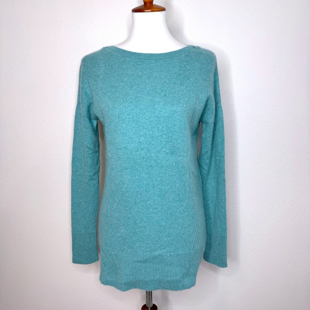 ADRIENNE VITTADINI Cashmere Boat Neck Sweater‎ Tunic MED Teal Green Minimalist